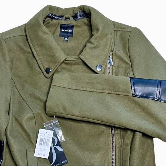 Rampage Asymmetrical Moto Jacket Size M Olive Green New with Tags - Picture 7 of 8